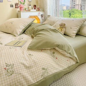 Lenzuola in cotone anni '40 personalizzabili stampate 4 pezzi con copertura federa letto piatto singolo e doppio dormitorio per studenti - Product Image 3