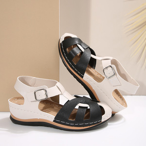 Women Summer New European Style Color <b>Block</b> Wedge Sandals Hollow Thick Sole Closed Toe Hole Sandals Wholesale - Product Image 6