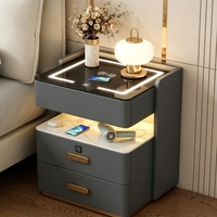 Table de chevet intelligente NovaSmart en bois avec lumière LED, port USB, charge sans fil, verrouillage par empreinte digitale - Meubles modernes pour chambre à coucher et salle à manger