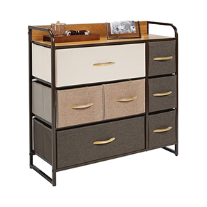 Organizador vertical de madera con marco de acero alto al por mayor, 7 cajones de tela extraíbles plegables, gran organizador de oficina, torre de almacenamiento - Product Image 1