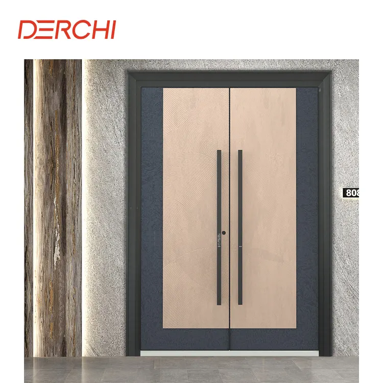 Moderna grande porta d'ingresso principale anteriore di sicurezza Smart Lock in alluminio pressofuso a battente singola porta per casa villa