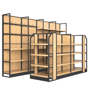 Thép Và Gỗ Kệ Hai Mặt Hiển Thị Tủ Sàn Kết Hợp Nhiệm Vụ Ánh Sáng Siêu Thị Trung Tâm Lưu Trữ Giá - Product Image 1