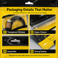 Sac en plastique à fermeture éclair personnalisé pour câble USB avec fenêtre transparente pour l'emballage de câbles de données, support de suspension, étuis de téléphone, sacs d'emballage