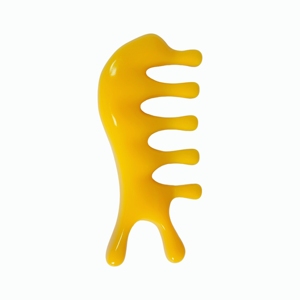 Peigne de massage pour la tête en résine jaune 2-en-1 avec design de poignée unique en forme de fourche pour l'acupression - Product Image 1