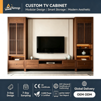 Meuble TV Modulaire Classique en Bois Sur Mesure, Charpente en Bois Conforme CE TSCA CARB2, Unité Murale à Lattices pour Projet de Villa
