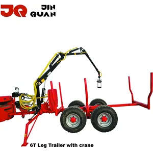 Jq Hydraulic atv 6.5HP Petrol engine log timber wood trailer with 5.3m crane grapple remote control winch for forestry machinery