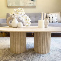Table basse ronde en pierre de marbre naturel OEM, Matte, Beige, turquoise, avec cylindre