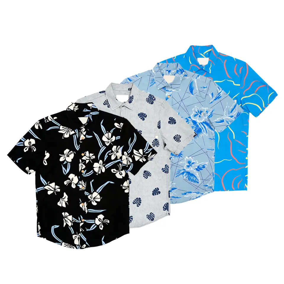 Preço competitivo Custom Printed Button Down Shirts Algodão Feito EUA Tamanho Camisas Havaianas
