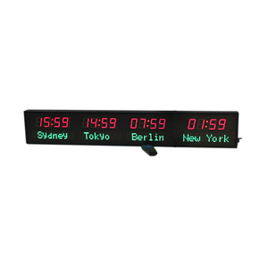 Horloge numérique industrielle LED multi-fuseaux horaires (4 villes) avec affichage 12/24 heures et lumière verte - Prix usine - Product Image 1
