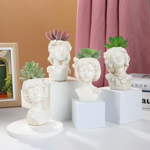 Maceta con cabeza de niña de resina, escultura de estilo nórdico, decoración de escritorio para plantas verdes de interior, adorno de regalo - Product Image 1
