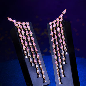 特徴的なジュエリー金メッキピンクキュービックジルコニアプロムパーティーロングタッセルダングルドロップイヤリング女性パーティー - Product Image 5