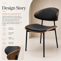 Chaise de salle à manger moderne de luxe en cuir PU noir, dossier imitation bois, sans accoudoirs, pour café, restaurant et salon, OEM ODM en gros