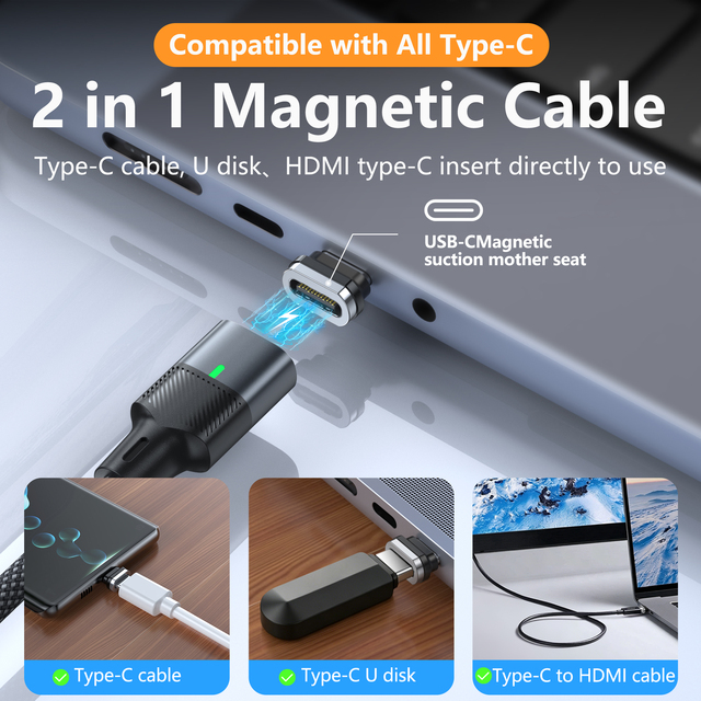 Transparent 60W Pd Magnet Type C USB-C Fast Charging Magnetic Charging Cable Automatic Storage for Computer