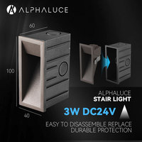 ALPHALUCE Luminaire LED encastré pour marches IP65 Étanche DC24V Basse Tension Éclairage d'escalier Mural Ignifuge avec Nouvelles Options de Couleurs