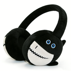 Orejeras de peluche personalizadas para niños, calentadores de orejas de animales para el invierno, orejeras de tiburón blanco y negro - Product Image 3