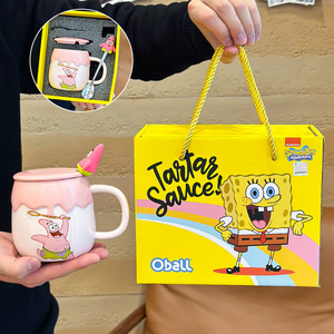 Taza de Dibujos Animados de Bob Esponja y Patricio Estrella, Taza de Porcelana de Alta Calidad para Parejas con Tapa y Cuchara, Taza para Agua - Product Image 4