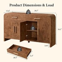 Burl Wood Sideboard met R-hoekdesign & gouden handgrepen, moderne tv-meubel opbergkast met 2 laden voor de woonkamer