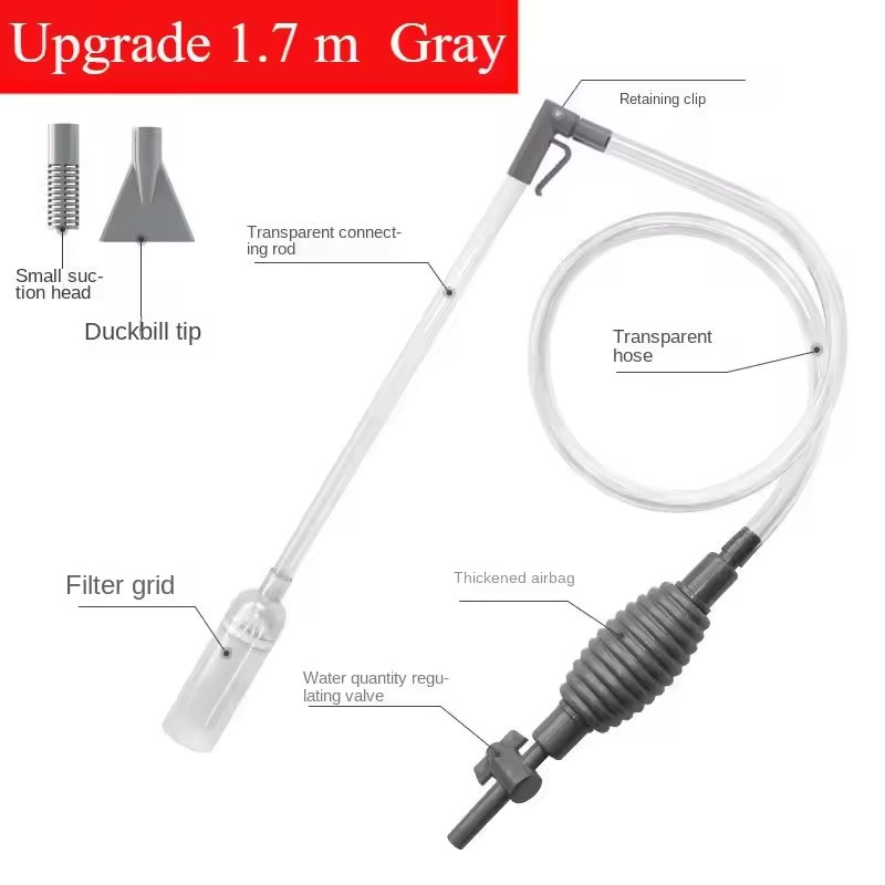 Gray- 1.7M Aquarium Siphon Water Changer with 3 Suction Heads