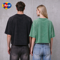 T-shirt Byval à épaules tombantes, coupe courte, en tissu épais, effet délavé vintage, coupe ample, avec motif graphique personnalisé, style streetwear, t-shirt oversize