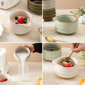 Tazón de cerámica de porcelana texturizada hecha a mano con logotipo personalizado al por mayor para ensalada de frutas, accesorios para té y café Matcha con pico - Product Image 5