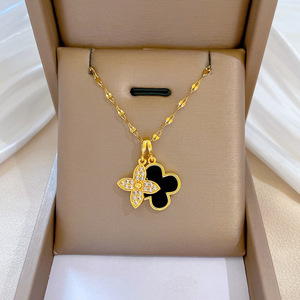 Collar de Trébol de Cuatro Hojas de <span class=keywords><strong>Acero</strong></span> Inoxidable con Cristales, Diseño de Moda, Chapado en Oro de 18K, Joyería de Lujo, Cadena Resistente al Deslustre - Product Image 5