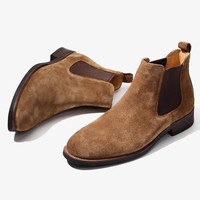 Bottines Chelsea mi-mollet en daim pour homme, cousues Goodyear, en cuir de vachette véritable, style britannique