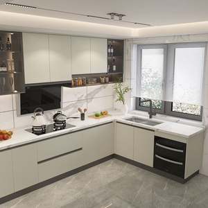 Ensemble d'armoires de cuisine de style Dubaï avec garniture dorée, comptoirs en marbre, rangement intelligent, poubelle dissimulée - Product Image 4