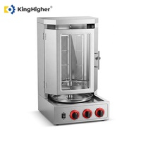 Machine à shawarma au gaz commerciale à 3 brûleurs, machine à kebab doner en acier inoxydable, appareil à gyros pour poulet avec porte en verre
