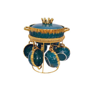 Ollas de cerámica de estilo nórdico con borde dorado de lujo, verde, rosa, Blanco, Negro, olla de sopa de porcelana con cuencos, juego de soporte de estante de almacenamiento - Product Image 2