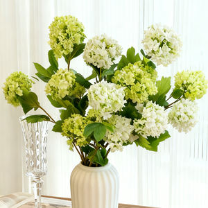 3 têtes d'hortensias artificiels <span class=keywords><strong>en</strong></span> soie, boule de neige, fleurs d'hortensia vertes artificielles pour les arrangements floraux de mariage, fleurs d'hortensia - Product Image 1