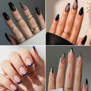 <span class=keywords><strong>Uñas</strong></span> <span class=keywords><strong>postizas</strong></span> de gel suave duraderas OEM ODM <span class=keywords><strong>con</strong></span> diseño de almendra, lujo, brillo marrón, impermeables, puntas francesas, a presión - Product Image 2
