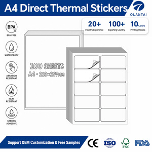 <span class=keywords><strong>Papier</strong></span> d'étiquettes d'expédition thermique directe A4, imperméable, vierge, autocollant, étiquettes de code-barres pour l'emballage de colis e-commerce - Product Image 1