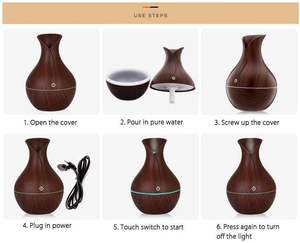 Humidificateur USB 300 ml en forme de vase à fleurs, diffuseur d'aromathérapie à brume froide, atomiseur d'huiles essentielles à motif bois, style maison française - Product Image 3