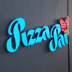 Fabricante personalizado señalización retroiluminada Acero inoxidable letra pared Logo signos corte láser 3D Metal titanio LED