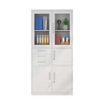 Armoire de classement en acier non assemblée, verrouillable, avec 3 tiroirs et portes battantes en verre – Meuble de rangement métallique pour documents de bureau