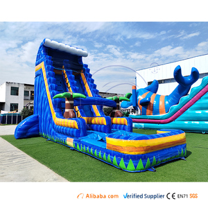 Scivolo d'Acqua Gonfiabile Blu Tropicale di Qualità Commerciale con Piscina e Gigantesca Palma Gonfiabile per Feste in Giardino - Product Image 5