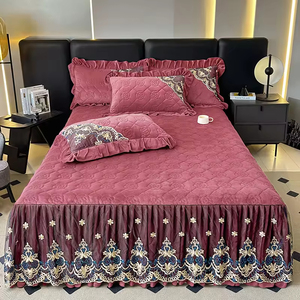 Luxury Milk Fleece <b>Bedding</b> Set Romantic Lace Ruffle Bed Skirt Soft Warm Bed Skirt for Bedroom Decoration - Product Image 4