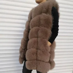 2021 Hooded Fox Genuine Fur Vest Women&#39;s Winter Gilet Girls Ladies Fashion Fur Waistcoat Coat