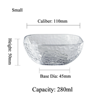Bol en verre martelé transparent carré avec bord doré, pour salade, fruits, desserts, idéal pour la maison, la salle à manger, la restauration