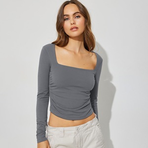 Aoyema Women New Tight Sexy <strong>Tops</strong> Square U Neck Slim Shirt Long Sleeve Stretchy Lightweight Running T Shirt - Product Image 4