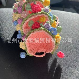 Coiffe à fleurs tricotée à la main pour poupées, 35 mm, rose, avec roses colorées et perles, accessoire décoratif pour cheveux - Product Image 4