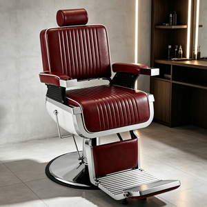 Fauteuil de barbier vintage en cuir PU rouge, hydraulique et inclinable, robuste, pour salon de coiffure, pour hommes. - Product Image 5