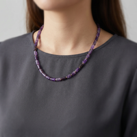 Collier ras du cou en perles cylindriques d'améthyste en pierre naturelle, en acier inoxydable doré PVD, réglable, avec cristal de guérison, fait main pour femme