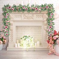 Bunga Sutra Buatan Semi-Handmade 180cm Grosir, Daun Eucalyptus Hijau Palsu, Untaian Babys-breath, Untaian Peony