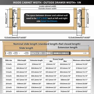 Yenuo mở rộng đầy đủ ngăn kéo Slide Side mount 4-24 inch mang bóng phòng khách màu đen đường ray theo dõi hướng dẫn glides RUNNERS nặng - Product Image 2