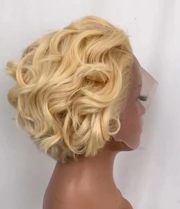 Peluca de Cabello Humano <span class=keywords><strong>Afro</strong></span> Rizado con Frente de Encaje 13x4, Doble Trama, Estilo BOB, Rubio 613, Corta, Tipo Pixie - Product Image 4