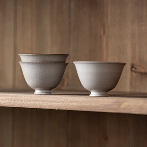 Guanlan Coarse Pottery Stem Cup Gray Glaze Single Tasting Cup For Kung Fu <b>Tea</b> <b>Set</b> Household Use - Product Image 5