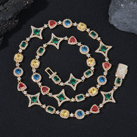 Chaîne de pull unisexe plaquée or, style européen et américain, étoile à quatre branches, micro-incrustée de zircon coloré, en laiton