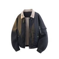 Blouson Bomber en Daim Beige Hiver OEM avec Col en Peau de Mouton, Multi-Poches Fonctionnelles, Fermeture Éclair Épaisse, Style Universitaire