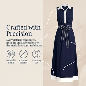 Robe midi tissée style vintage coupe trapèze avec ceintures et boutons, motif à pois, taille naturelle, écologique, lavable, printemps été automne - Product Image 3